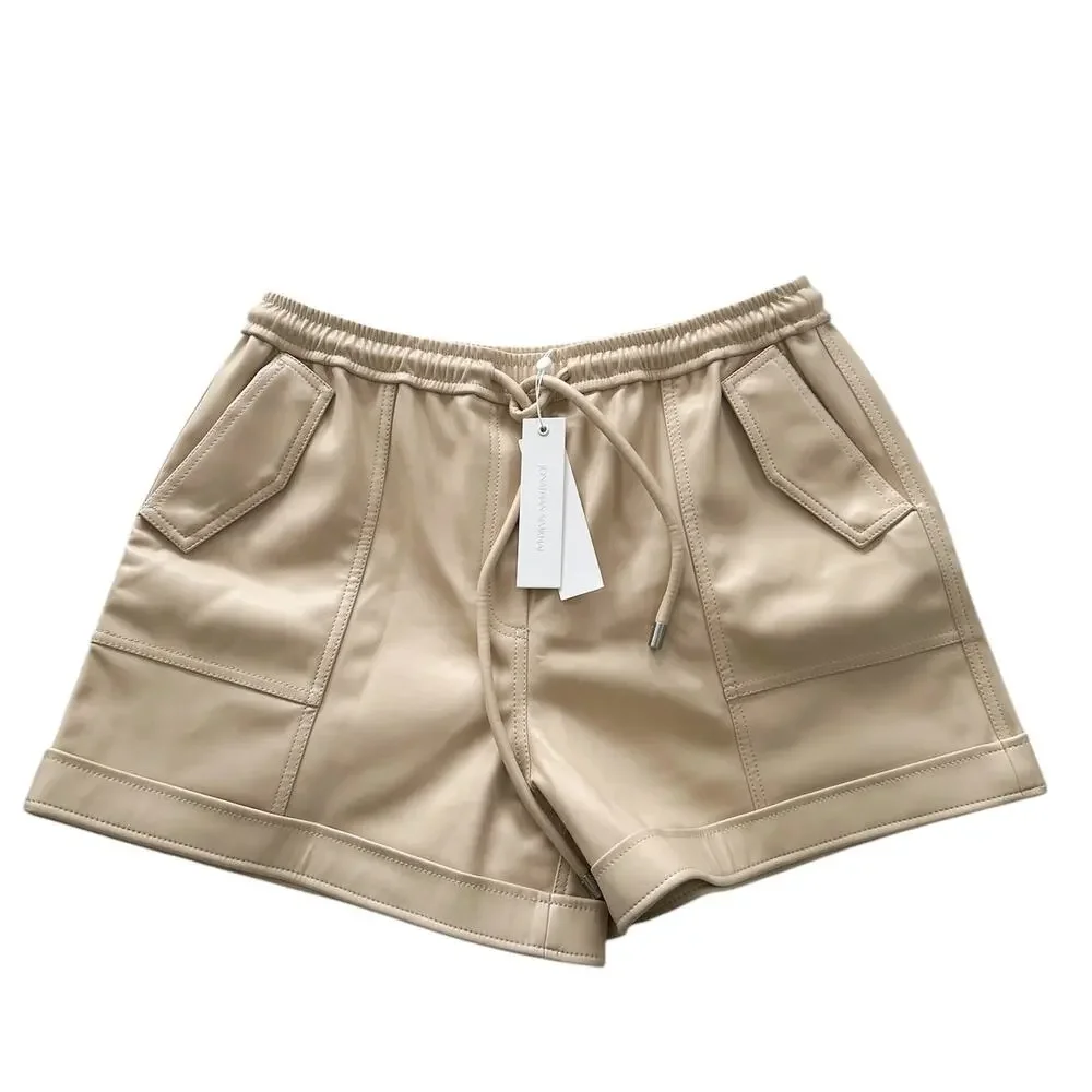 Jonathan Simkhai Noah Vanilla Cream Leather High Rise Vegan Leather Shorts L